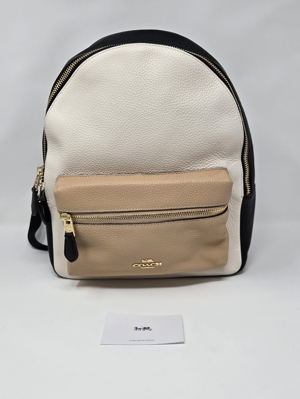 Coach Tricolor Pebbled Leather Mini Backpack in White, Beige & Black F73711